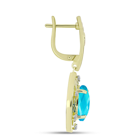 Cercei din Argint 925 Placat cu Aur ( 8.89 grame ) cu Jad albastru și Topaz Alb 8.21 Carate