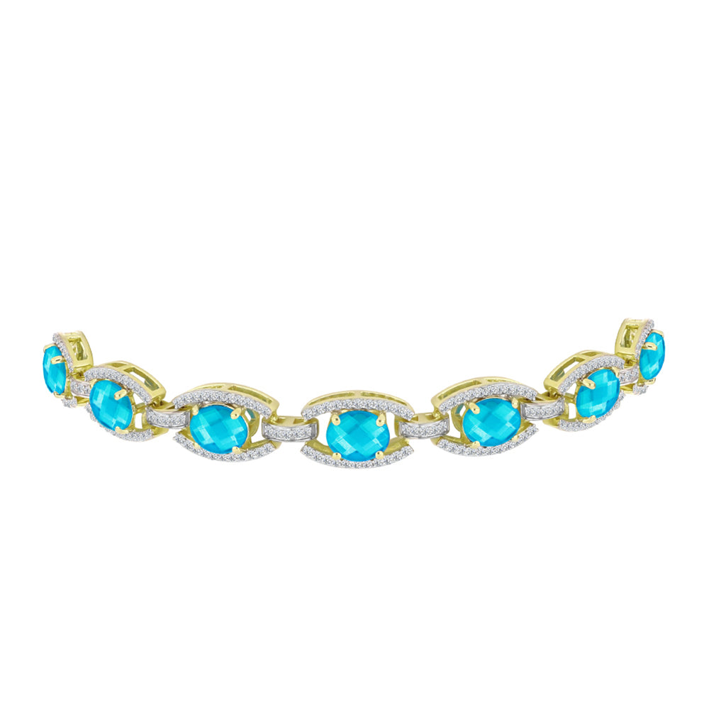 Brățară din Argint 925 Placat cu Aur ( 12.06 grame ) cu Jad albastru și Topaz Alb 8.51 Carate 2 