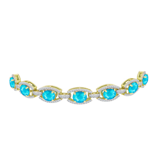 Brățară din Argint 925 Placat cu Aur ( 12.06 grame ) cu Jad albastru și Topaz Alb 8.51 Carate