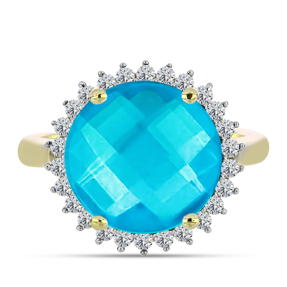 Inel din Argint 925 Placat cu Aur ( 3.23 grame ) cu Jad albastru și Topaz Alb 5.64 Carate 1 