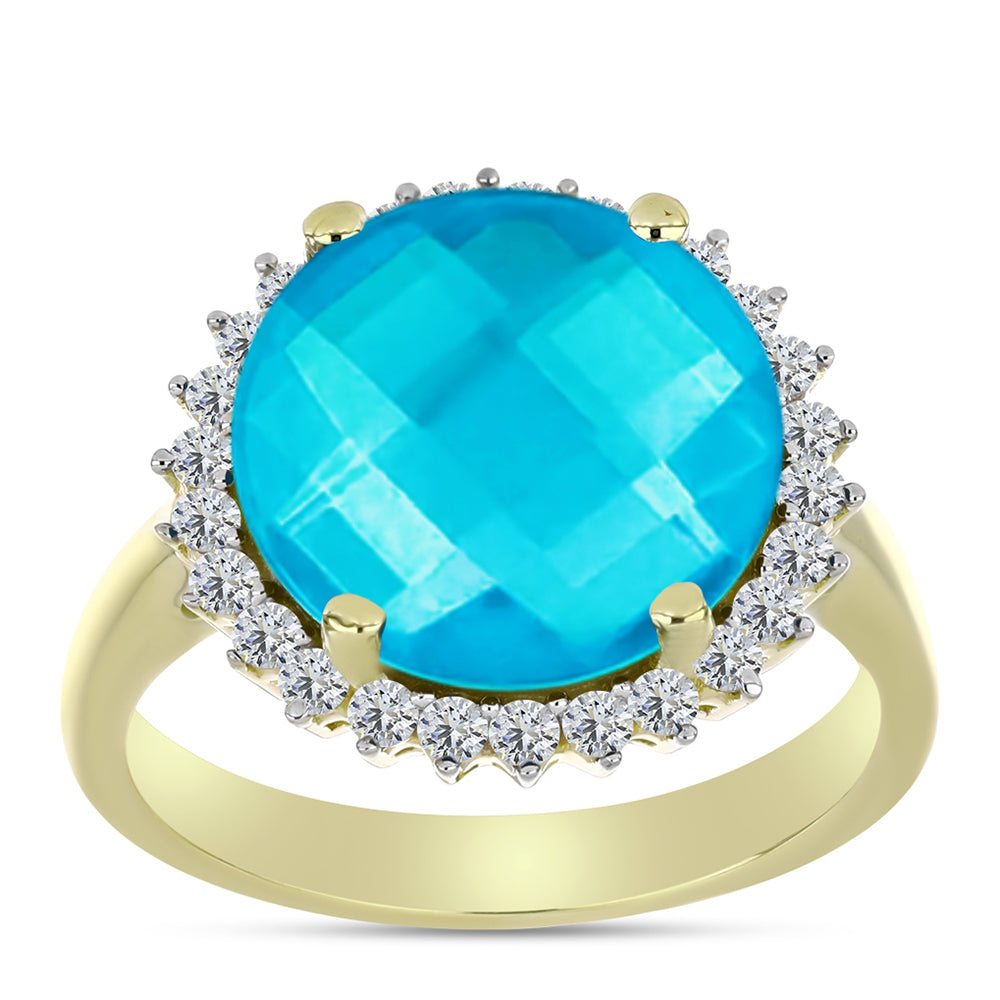 Inel din Argint 925 Placat cu Aur ( 3.23 grame ) cu Jad albastru și Topaz Alb 5.64 Carate 3 