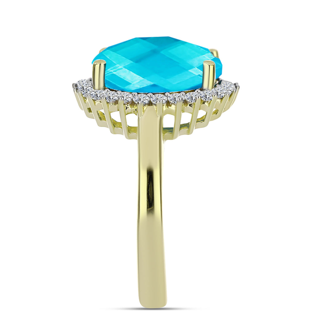 Inel din Argint 925 Placat cu Aur ( 3.23 grame ) cu Jad albastru și Topaz Alb 5.64 Carate 4 