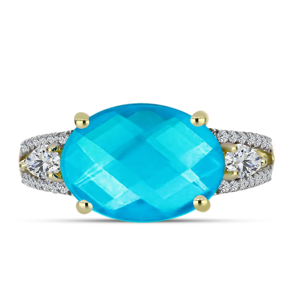 Inel din Argint 925 Placat cu Aur ( 2.88 grame ) cu Jad albastru și Topaz Alb 5 Carate 1 