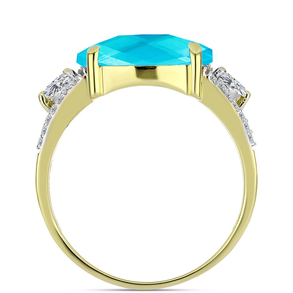 Inel din Argint 925 Placat cu Aur ( 2.88 grame ) cu Jad albastru și Topaz Alb 5 Carate 2 