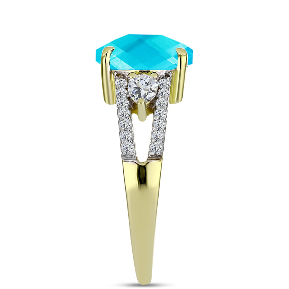 Inel din Argint 925 Placat cu Aur ( 2.88 grame ) cu Jad albastru și Topaz Alb 5 Carate