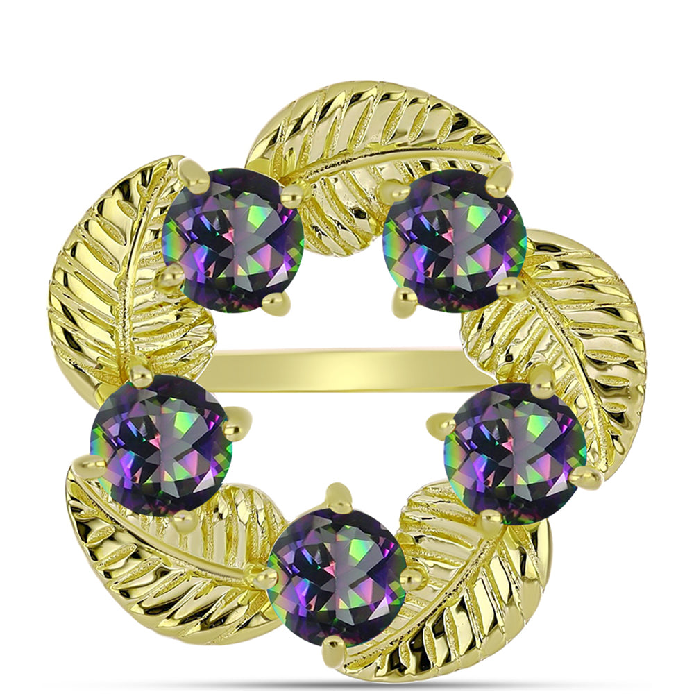 Inel din Argint 925 Placat cu Aur ( 5.16 grame ) cu Cuarț Hematit Verde Mistic 3.75 Carate 1 
