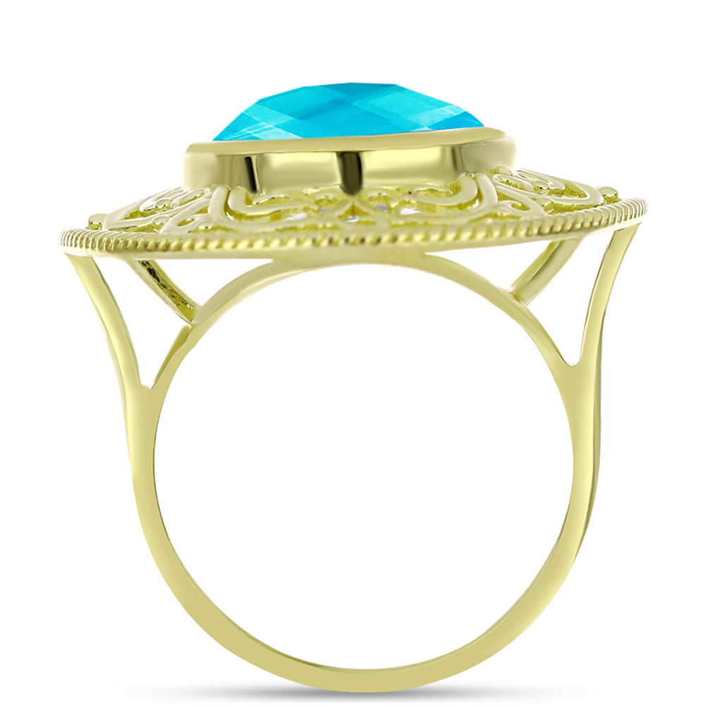 Inel din Argint 925 Placat cu Aur ( 7.26 grame ) cu Jad albastru 9.89 Carate 2 