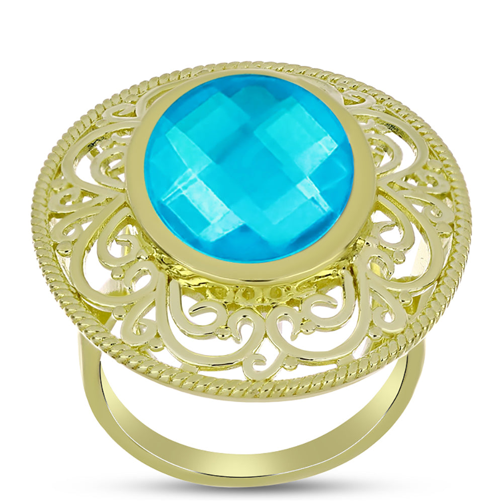 Inel din Argint 925 Placat cu Aur ( 7.26 grame ) cu Jad albastru 9.89 Carate 3 