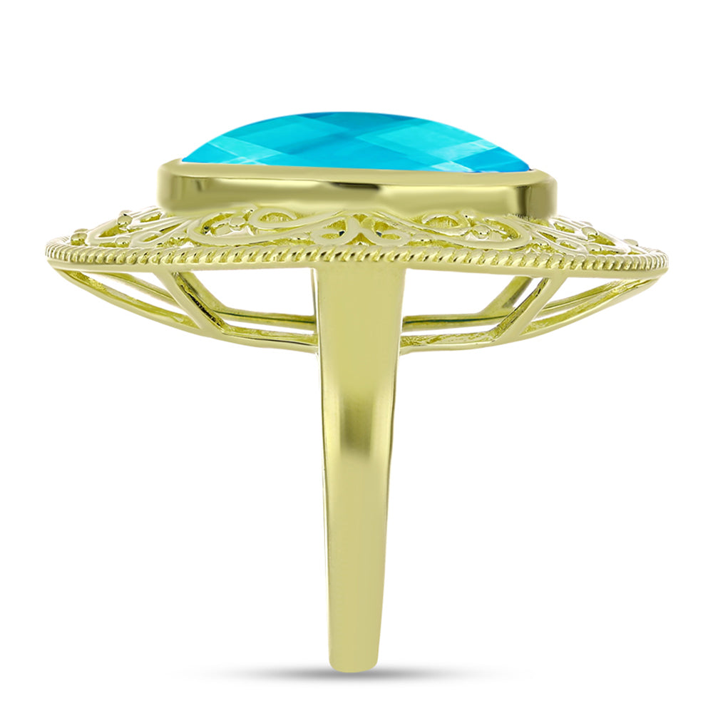 Inel din Argint 925 Placat cu Aur ( 7.26 grame ) cu Jad albastru 9.89 Carate 4 