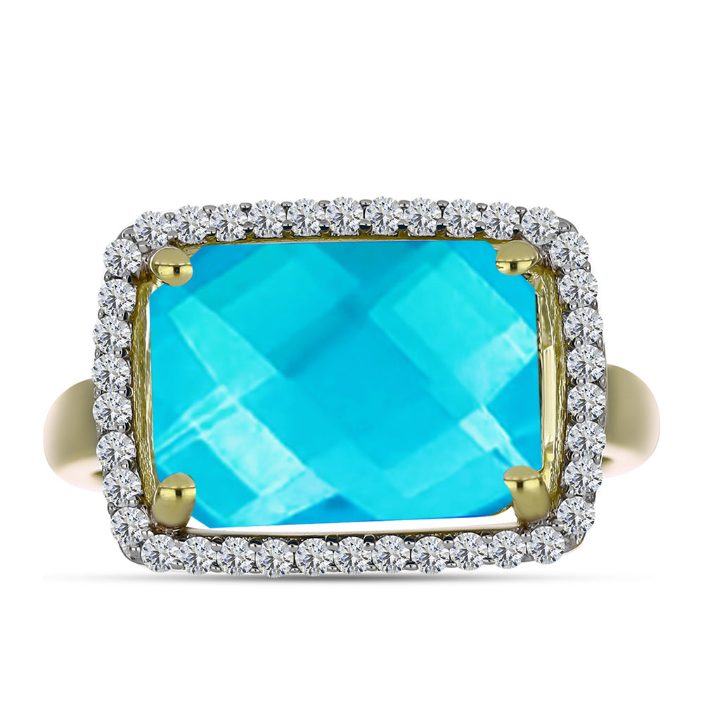 Inel din Argint 925 Placat cu Aur ( 3.26 grame ) cu Jad albastru și Topaz Alb 5.81 Carate 1 