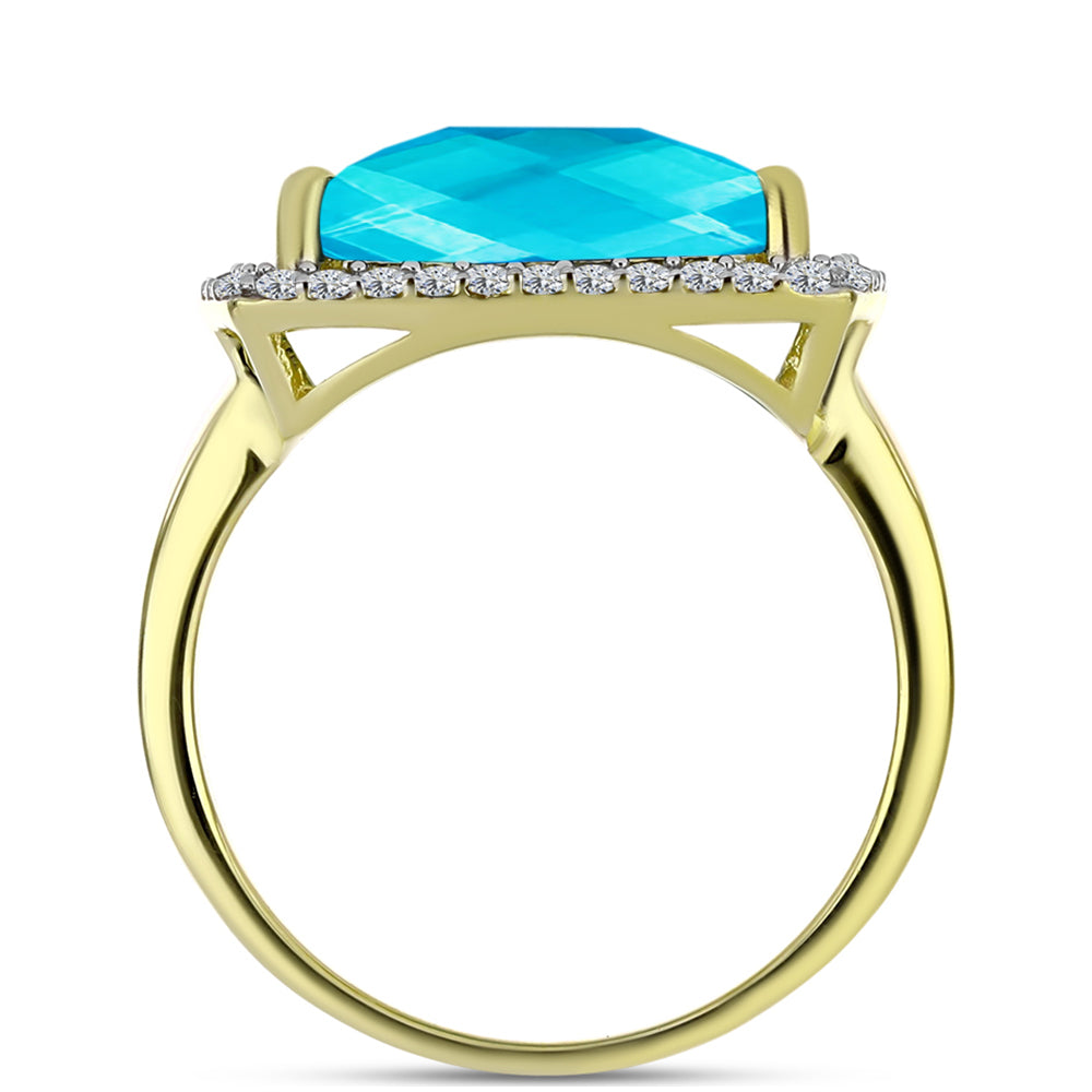 Inel din Argint 925 Placat cu Aur ( 3.26 grame ) cu Jad albastru și Topaz Alb 5.81 Carate 2 