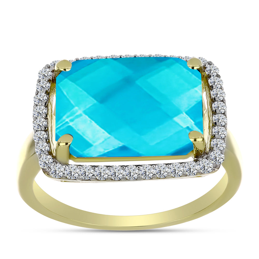 Inel din Argint 925 Placat cu Aur ( 3.26 grame ) cu Jad albastru și Topaz Alb 5.81 Carate