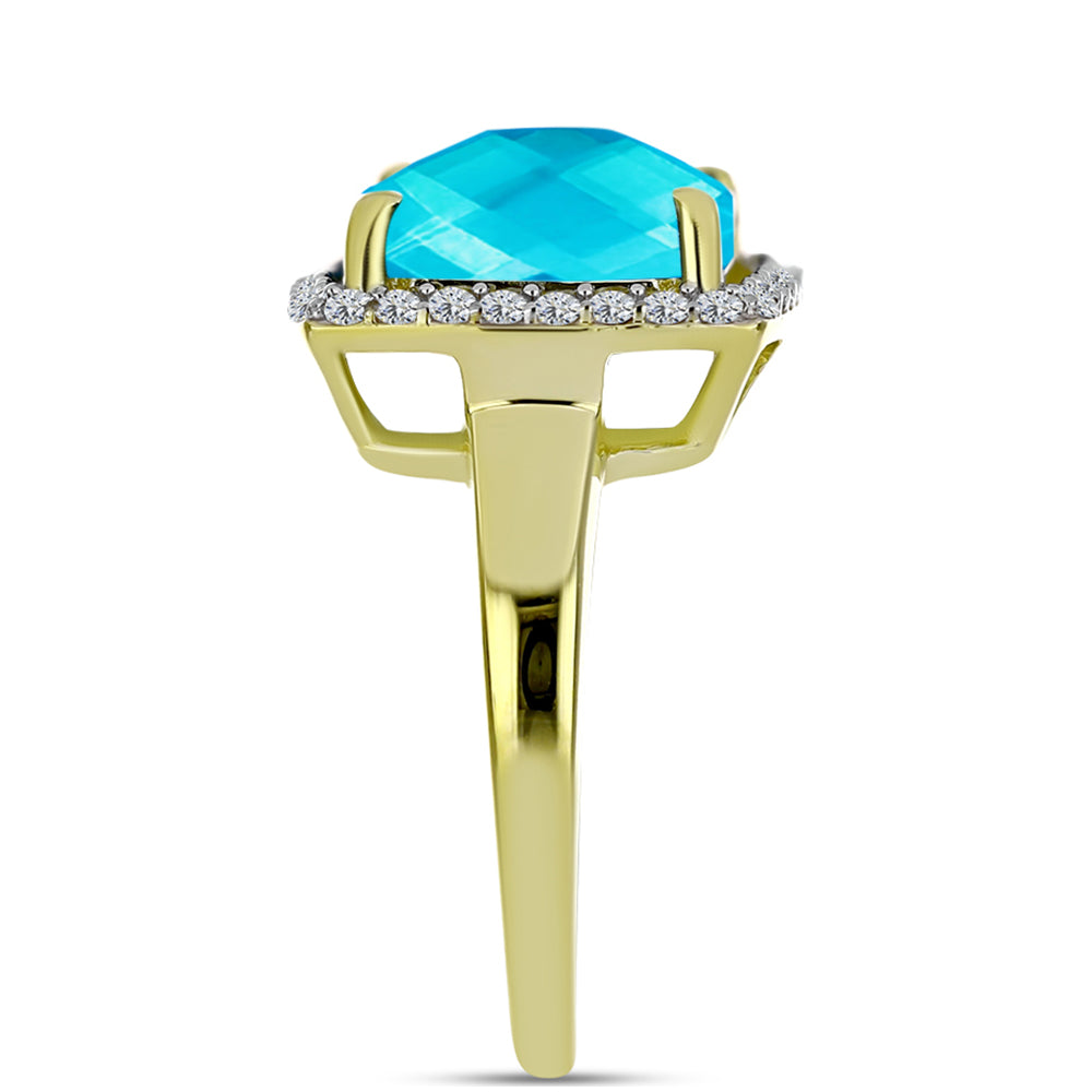 Inel din Argint 925 Placat cu Aur ( 3.26 grame ) cu Jad albastru și Topaz Alb 5.81 Carate