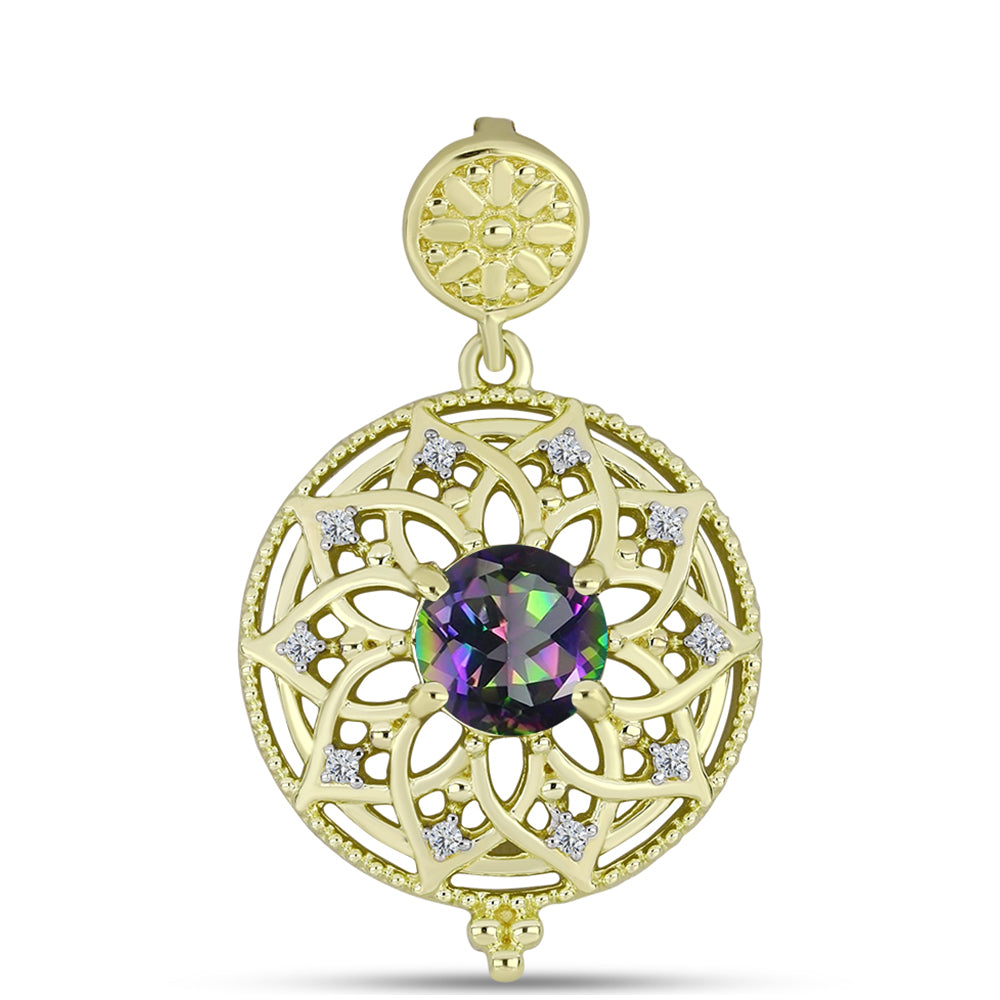 Pandantiv din Argint 925 Placat cu Aur ( 2.98 grame ) cu Cuarț Hematit Verde Mistic și Topaz Alb 1.3 Carate