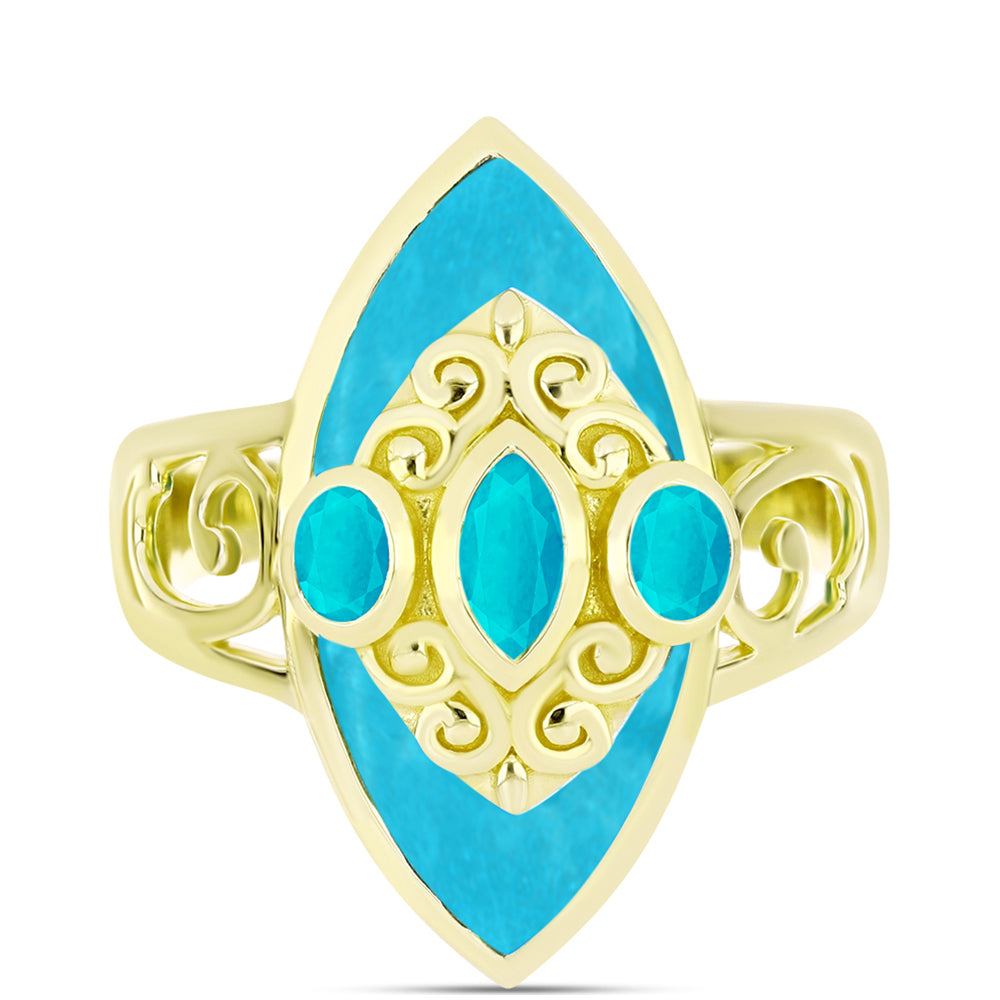 Inel din Argint 925 Placat cu Aur ( 5.69 grame ) cu Jad albastru 3.74 Carate
