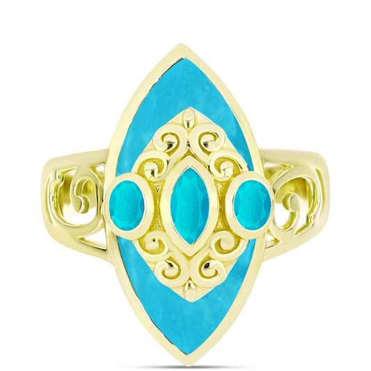 Inel din Argint 925 Placat cu Aur ( 5.69 grame ) cu Jad albastru 3.74 Carate