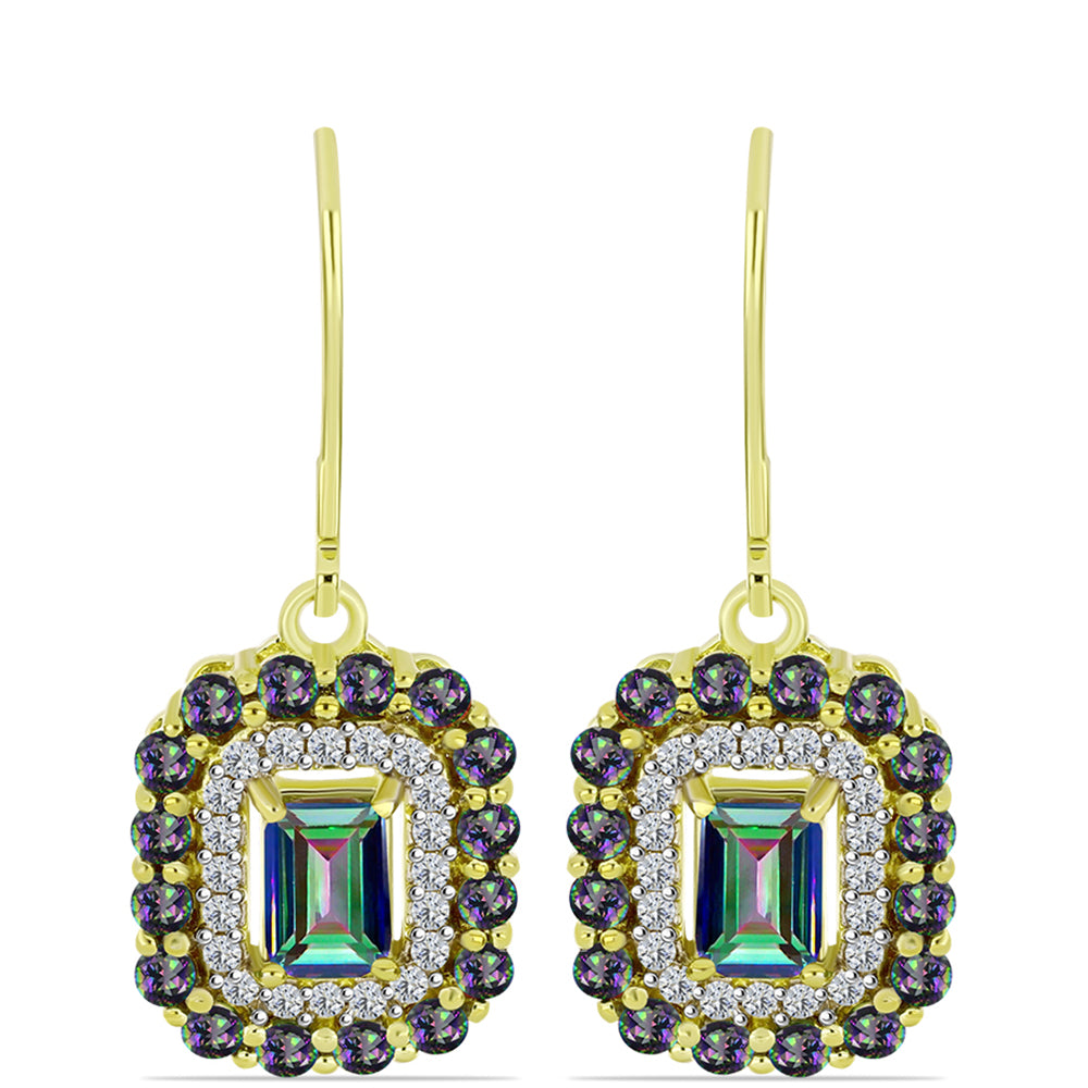 Cercei din Argint 925 Placat cu Aur ( 3.88 grame ) cu Cuarț Hematit Verde Mistic și Topaz Alb 2.5 Carate 1 