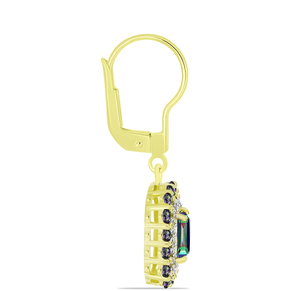 Cercei din Argint 925 Placat cu Aur ( 3.88 grame ) cu Cuarț Hematit Verde Mistic și Topaz Alb 2.5 Carate