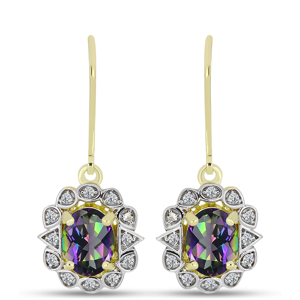 Cercei din Argint 925 Placat cu Aur ( 3.17 grame ) cu Cuarț Hematit Verde Mistic și Topaz Alb 2.49 Carate 1 