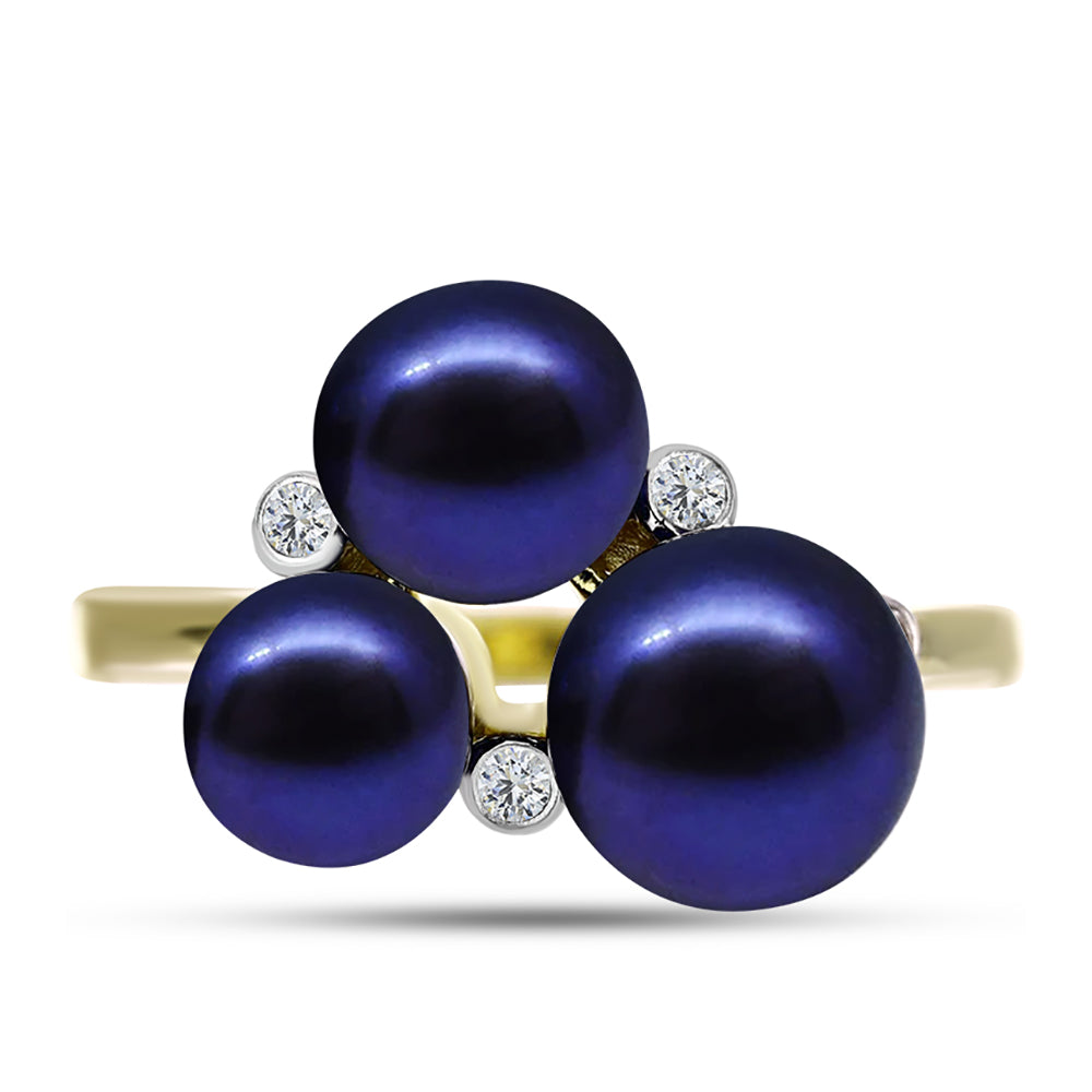 Inel din Argint 925 Placat cu Aur ( 3.2 grame ) cu Perlă de Cultură Neagră și Topaz Alb 6.57 Carate 1 