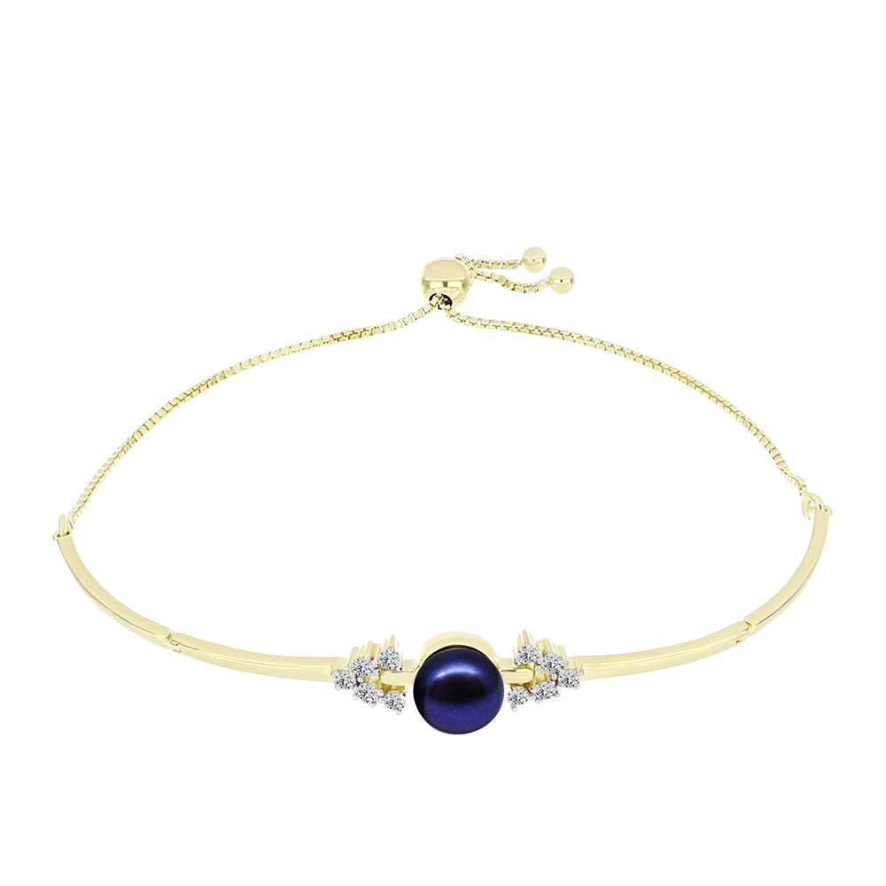 Brățară din Argint 925 Placat cu Aur ( 5.5 grame ) cu Perlă de Cultură Neagră și Topaz Alb 3.45 Carate