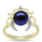 Inel din Argint 925 Placat cu Aur ( 3.44 grame ) cu Perlă de Cultură Neagră și Topaz Alb 3.67 Carate