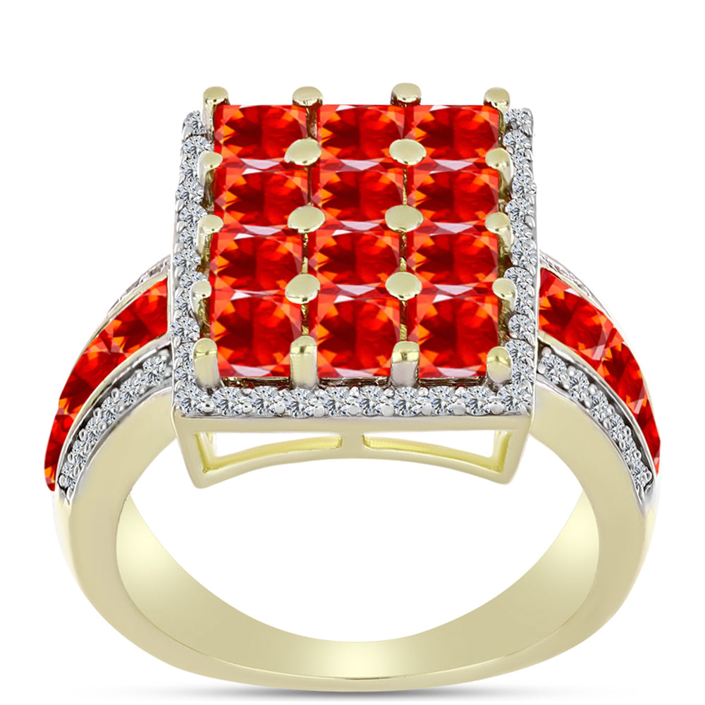 Inel din Argint 925 Placat cu Aur ( 6.74 grame ) cu Opal de Foc Lega Dembi și Topaz Alb 2.2 Carate
