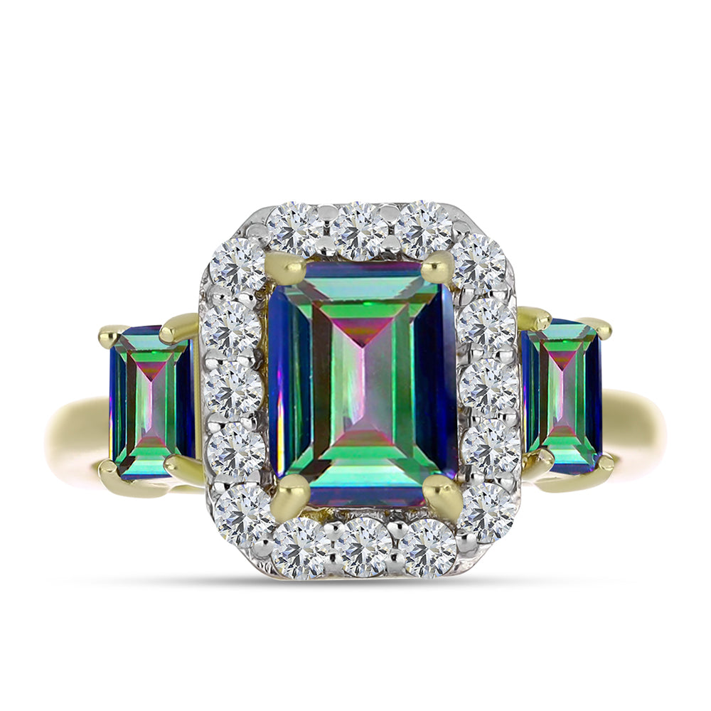 Inel din Argint 925 Placat cu Aur ( 2.66 grame ) cu Cuarț Hematit Verde Mistic și Topaz Alb 2.46 Carate 1 