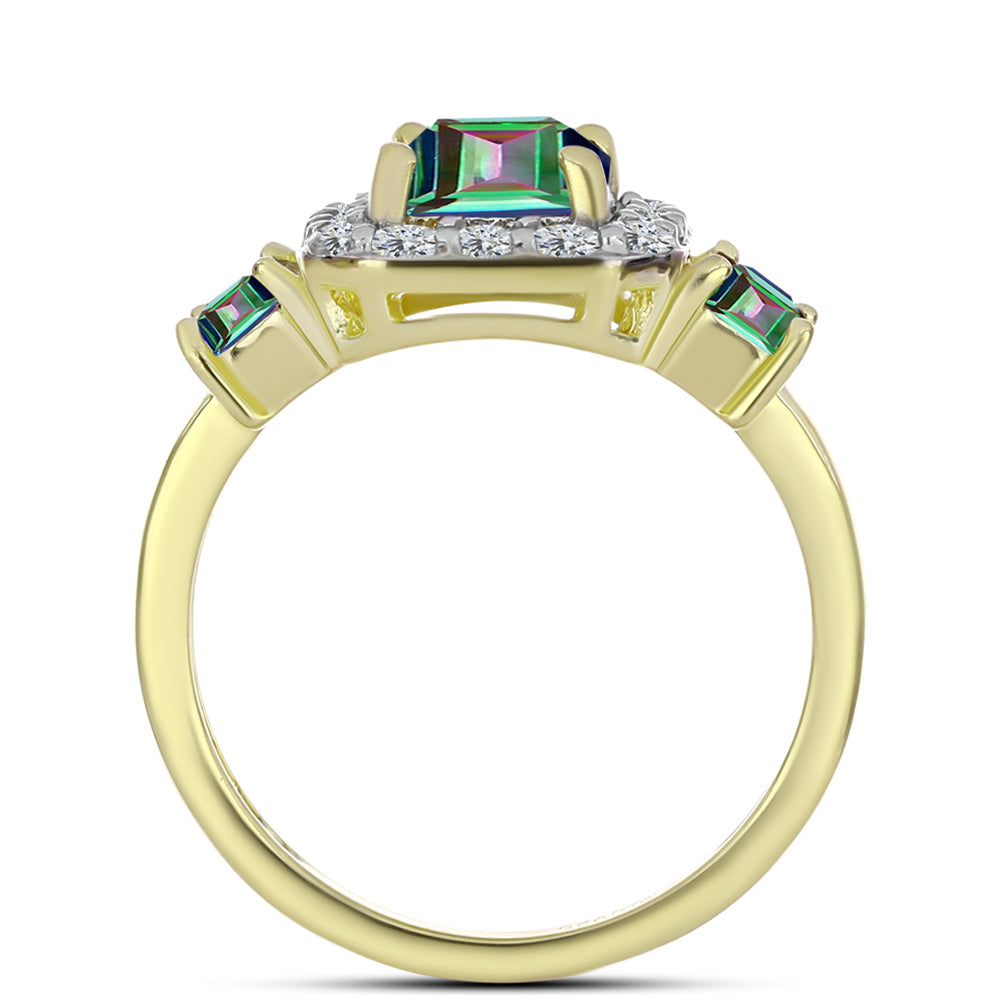 Inel din Argint 925 Placat cu Aur ( 2.66 grame ) cu Cuarț Hematit Verde Mistic și Topaz Alb 2.46 Carate 2 