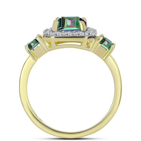 Inel din Argint 925 Placat cu Aur ( 2.66 grame ) cu Cuarț Hematit Verde Mistic și Topaz Alb 2.46 Carate