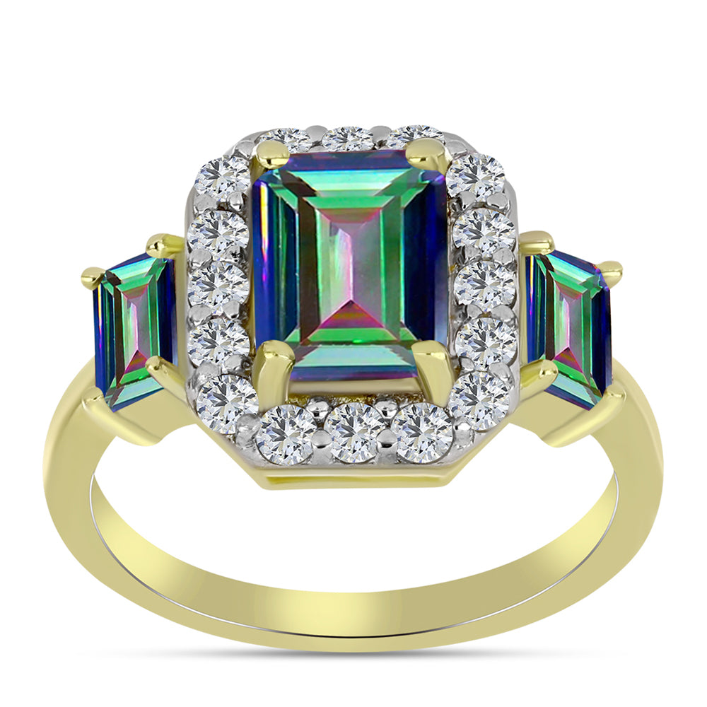 Inel din Argint 925 Placat cu Aur ( 2.66 grame ) cu Cuarț Hematit Verde Mistic și Topaz Alb 2.46 Carate 3 