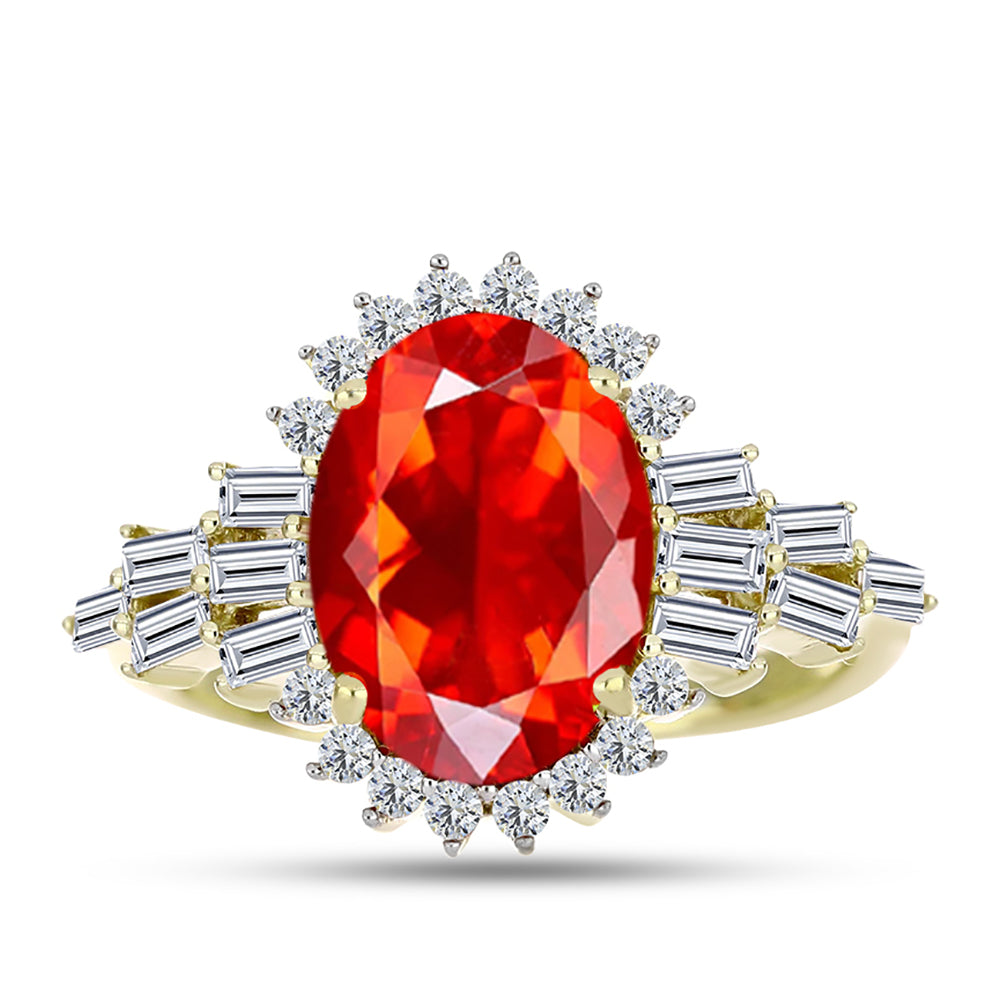 Inel din Argint 925 Placat cu Aur ( 2.8 grame ) cu Opal de Foc Lega Dembi și Zircon Alb 3.17 Carate 1 