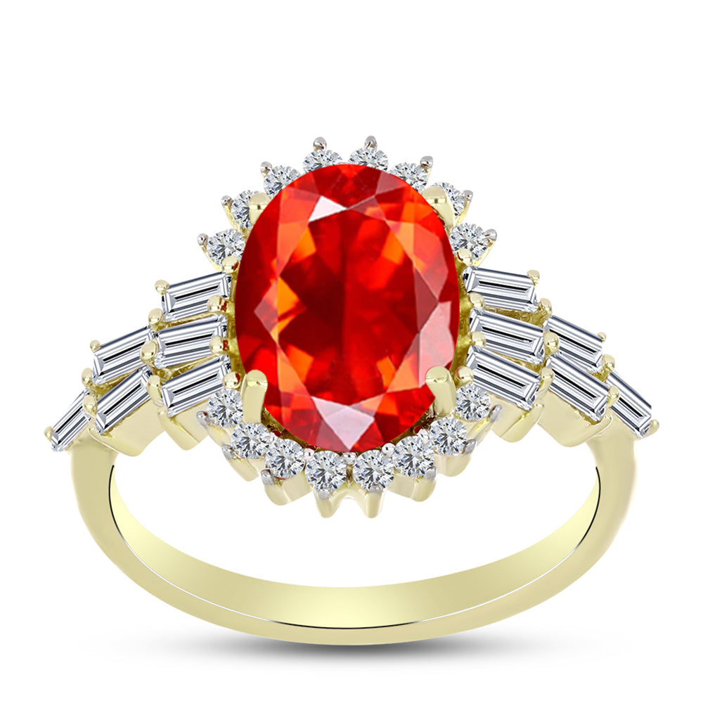 Inel din Argint 925 Placat cu Aur ( 2.8 grame ) cu Opal de Foc Lega Dembi și Zircon Alb 3.17 Carate 3 