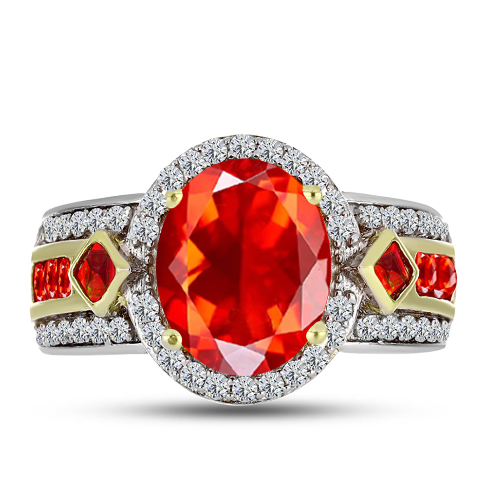 Inel din Argint 925 Placat cu Aur ( 4.81 grame ) cu Opal de Foc Lega Dembi și Topaz Alb 2.2 Carate 1 