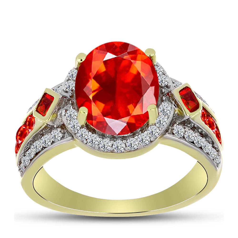 Inel din Argint 925 Placat cu Aur ( 4.81 grame ) cu Opal de Foc Lega Dembi și Topaz Alb 2.2 Carate