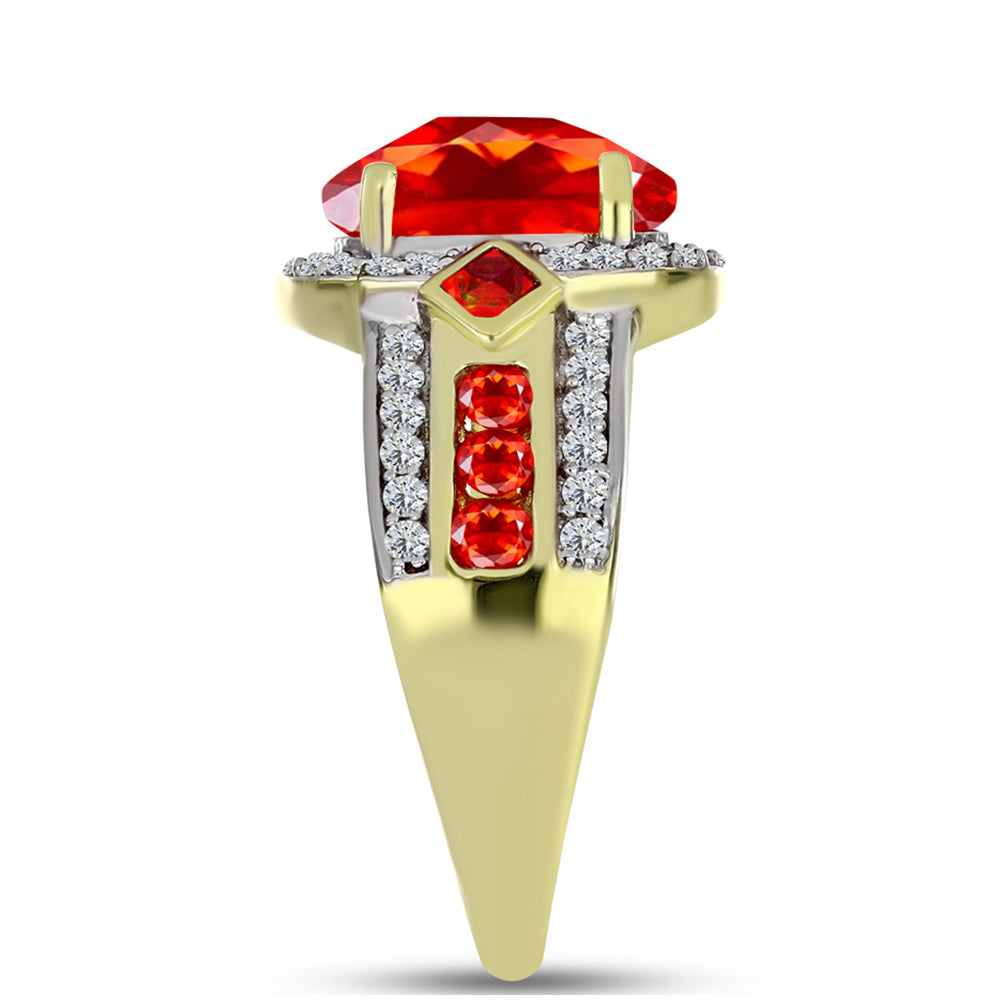 Inel din Argint 925 Placat cu Aur ( 4.81 grame ) cu Opal de Foc Lega Dembi și Topaz Alb 2.2 Carate 4 