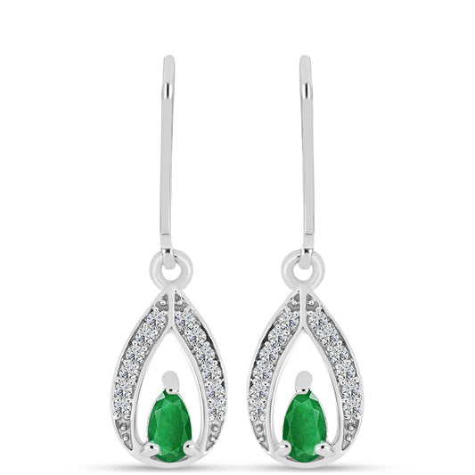 Cercei din Argint 925 ( 2.04 grame ) cu Smarald Zambian și Topaz Alb 0.59 Carate