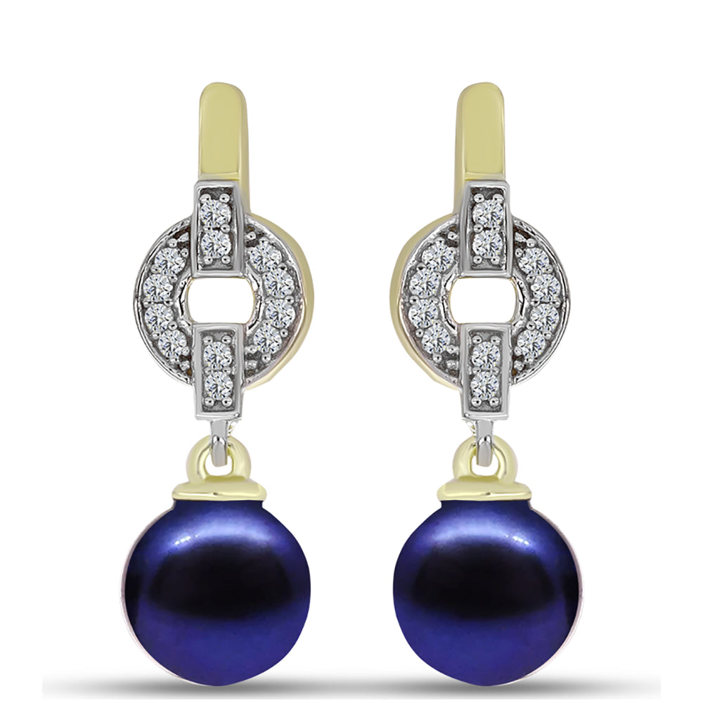 Cercei din Argint 925 Placat cu Aur ( 3 grame ) cu Perlă de Cultură Neagră și Topaz Alb 6.33 Carate 1 