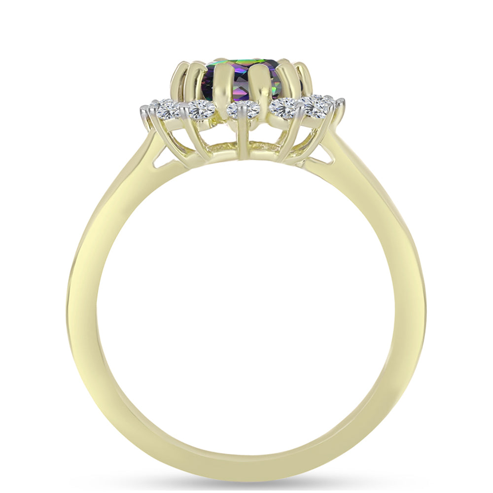 Inel din Argint 925 Placat cu Aur ( 2.29 grame ) cu Cuarț Hematit Verde Mistic și Topaz Alb 1.5 Carate
