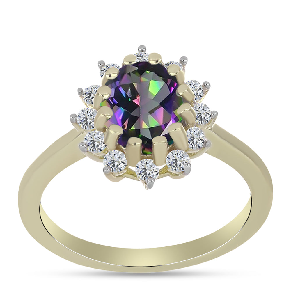 Inel din Argint 925 Placat cu Aur ( 2.29 grame ) cu Cuarț Hematit Verde Mistic și Topaz Alb 1.5 Carate