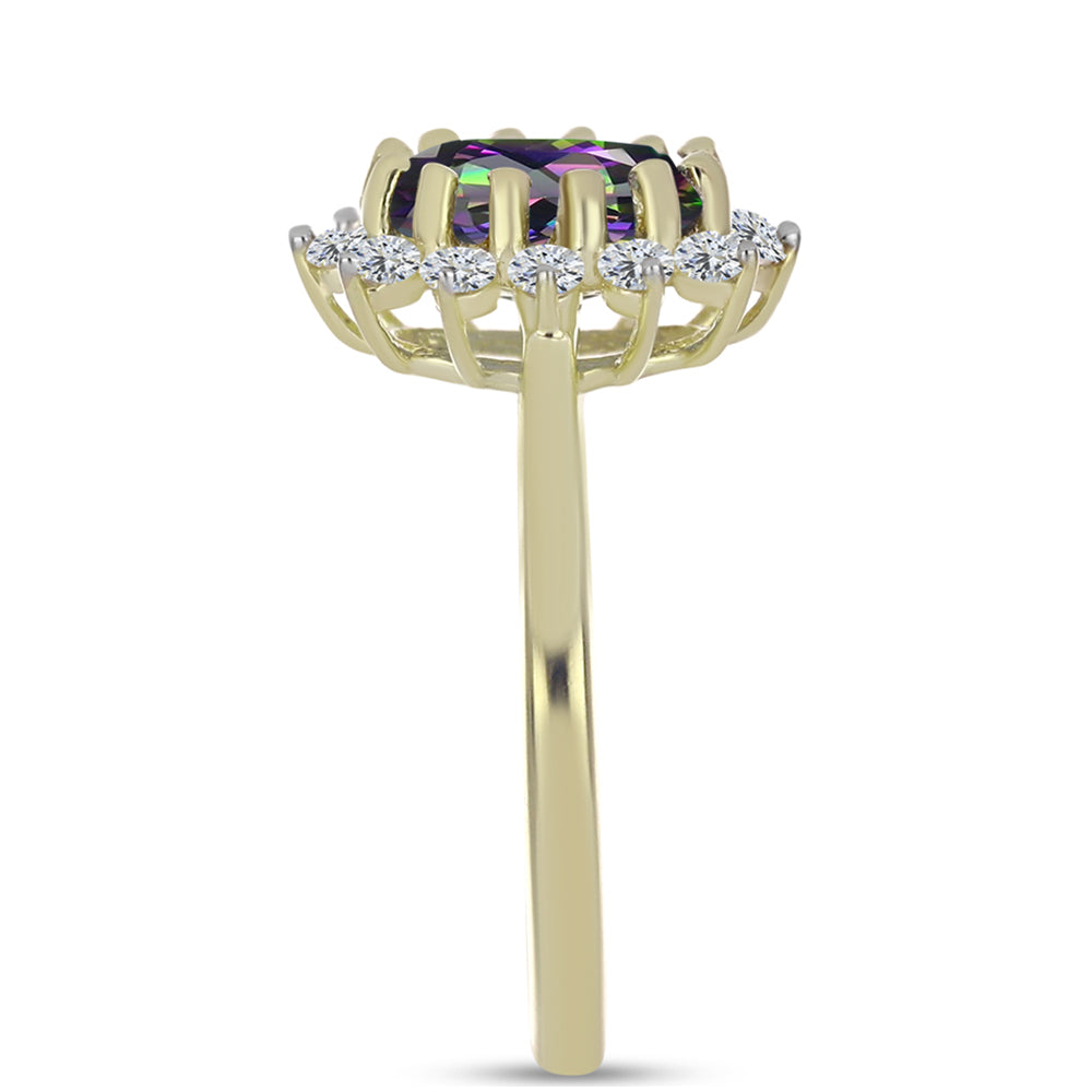 Inel din Argint 925 Placat cu Aur ( 2.29 grame ) cu Cuarț Hematit Verde Mistic și Topaz Alb 1.5 Carate
