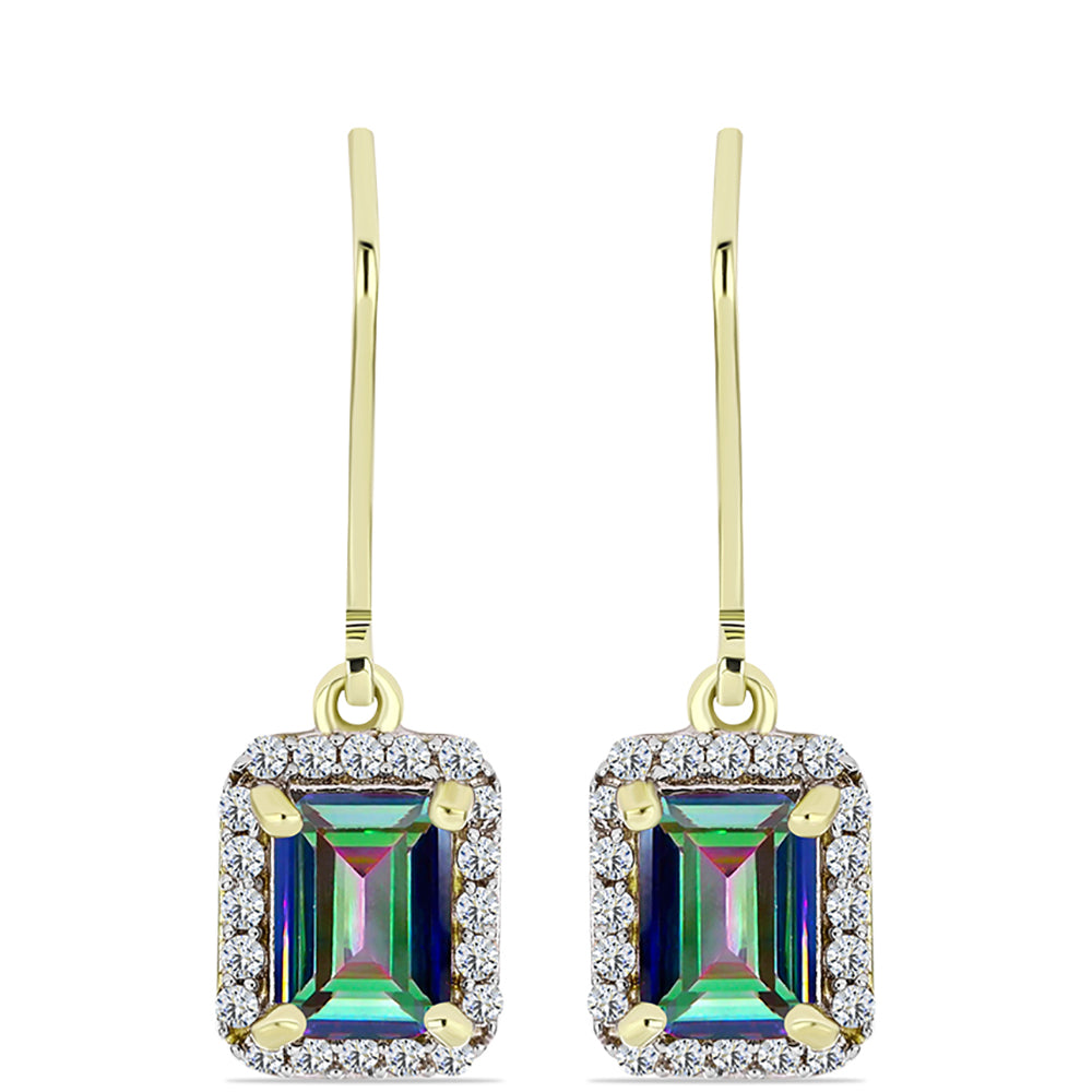 Cercei din Argint 925 Placat cu Aur ( 1.84 grame ) cu Cuarț Hematit Verde Mistic și Topaz Alb 2.06 Carate 1 