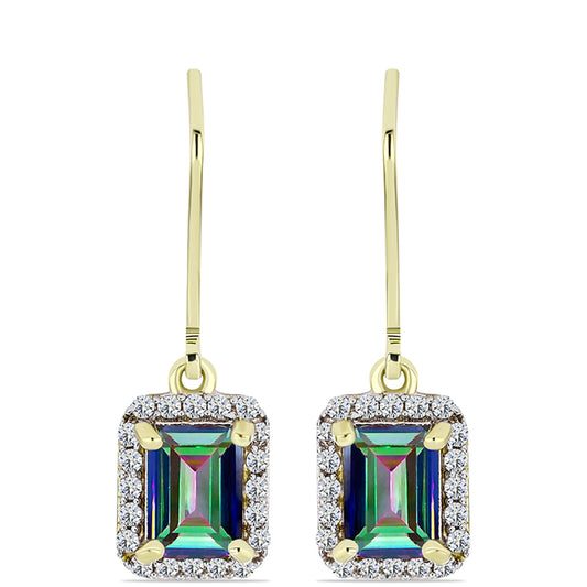 Cercei din Argint 925 Placat cu Aur ( 1.84 grame ) cu Cuarț Hematit Verde Mistic și Topaz Alb 2.06 Carate
