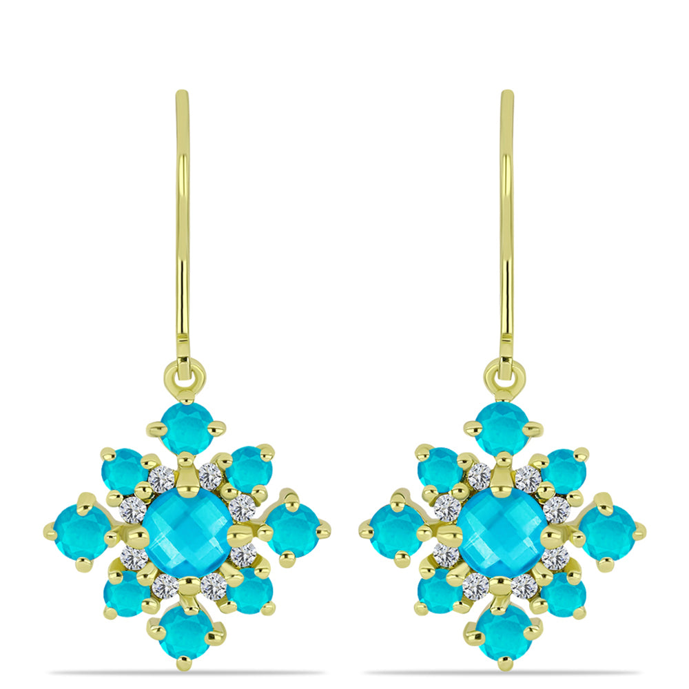 Cercei din Argint 925 Placat cu Aur ( 3.76 grame ) cu Jad albastru și Topaz Alb 2.72 Carate