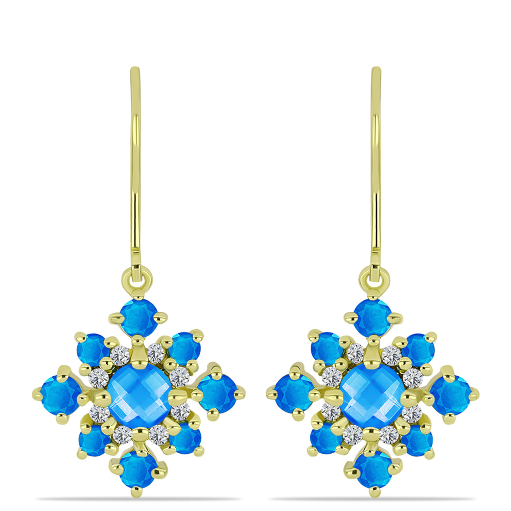Cercei din Argint 925 Placat cu Aur ( 3.76 grame ) cu Jad albastru și Topaz Alb 2.72 Carate 1 