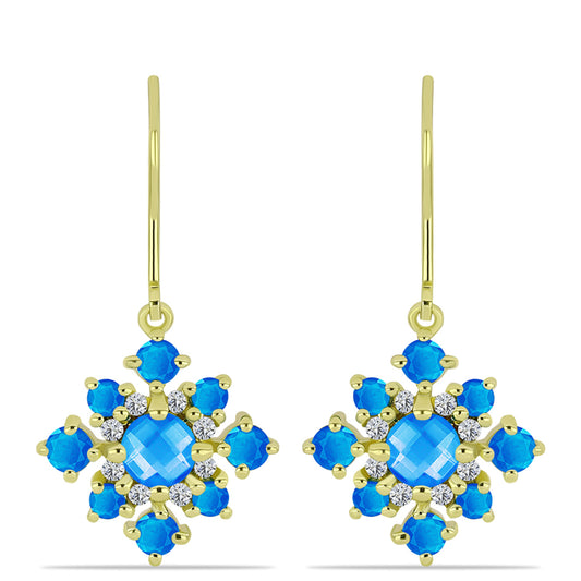 Cercei din Argint 925 Placat cu Aur ( 3.76 grame ) cu Jad albastru și Topaz Alb 2.72 Carate