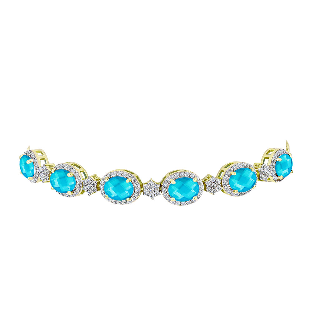 Brățară din Argint 925 Placat cu Aur ( 8.48 grame ) cu Jad albastru și Topaz Alb 7.59 Carate