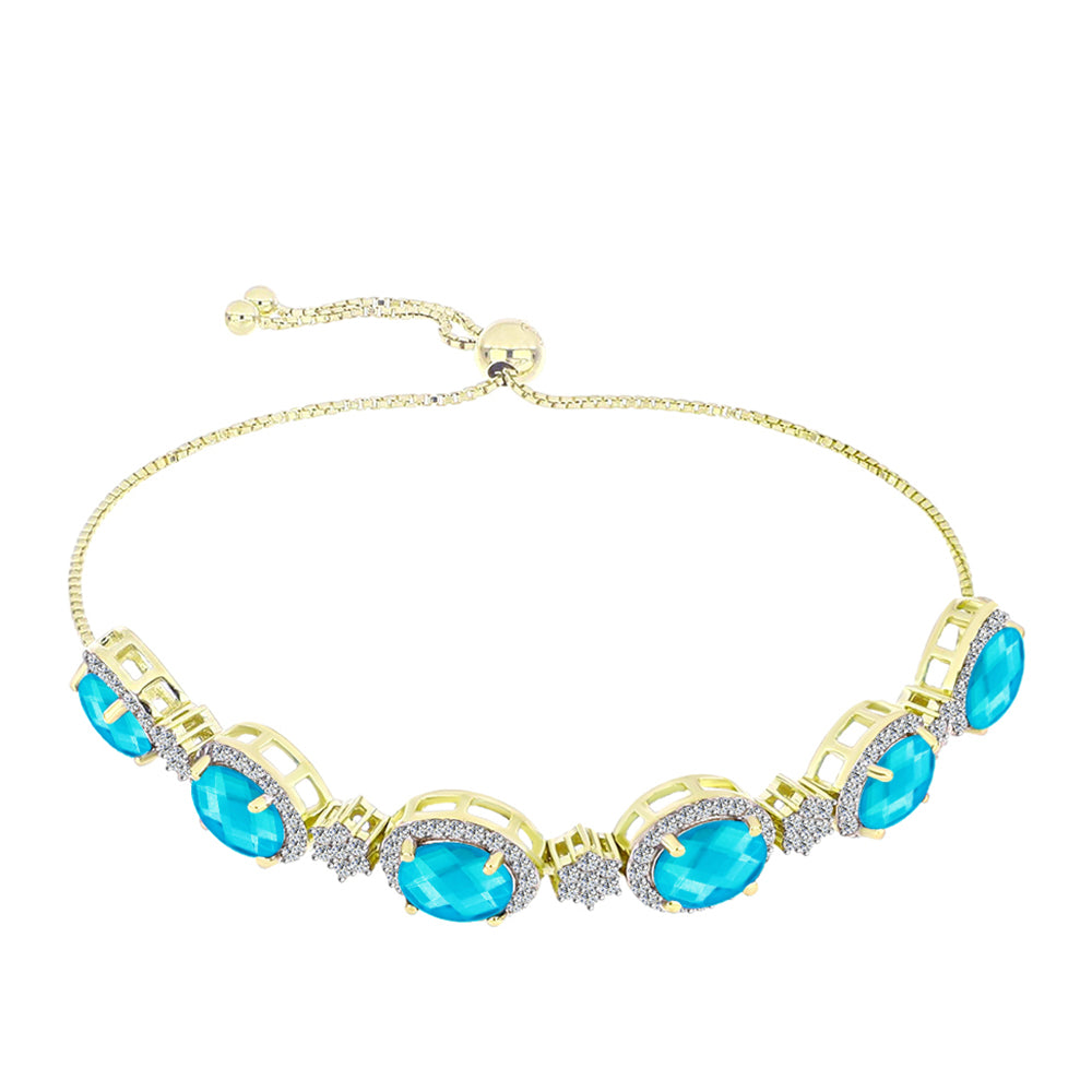 Brățară din Argint 925 Placat cu Aur ( 8.48 grame ) cu Jad albastru și Topaz Alb 7.59 Carate