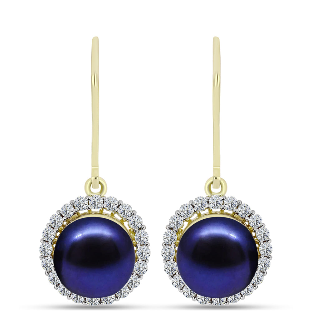 Cercei din Argint 925 Placat cu Aur ( 4.02 grame ) cu Perlă de Cultură Neagră și Topaz Alb 8.02 Carate 1 