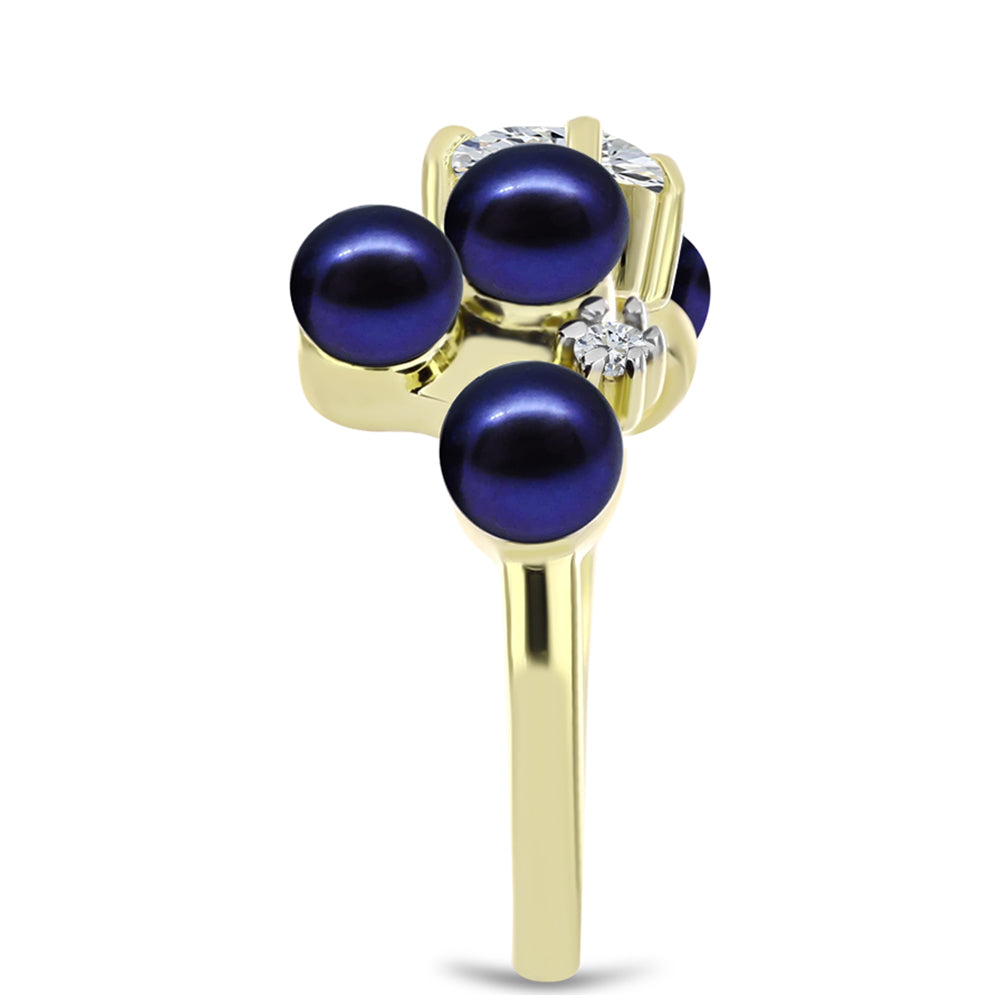 Inel din Argint 925 Placat cu Aur ( 2.79 grame ) cu Perlă de Cultură Neagră și Topaz Alb 3.4 Carate 4 